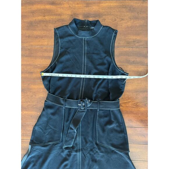 Halogen Topstitched Belted Waist Sleeveless Mock Neck Midi Dress Black Sz XL - Picture 8 of 11